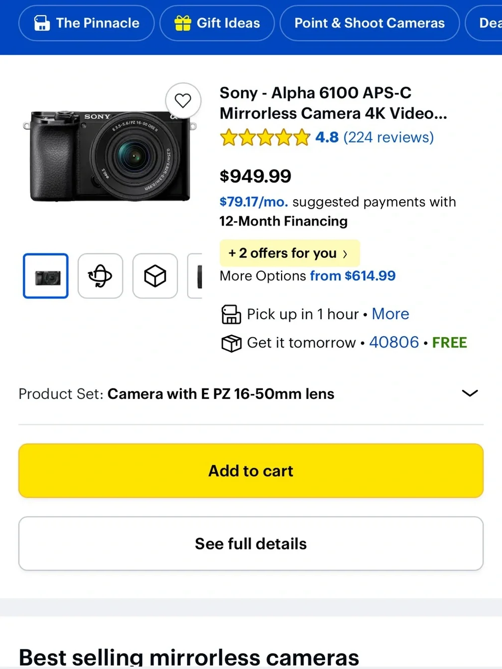 Sony Compact Mirrorless Camera in Black with 16-50mm Lens